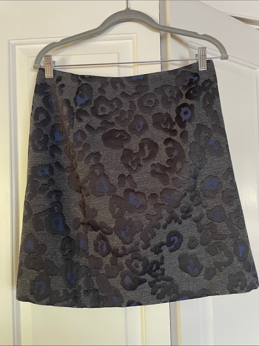 Ann Taylor Gray Mini Skirt with Blue Leopard Print